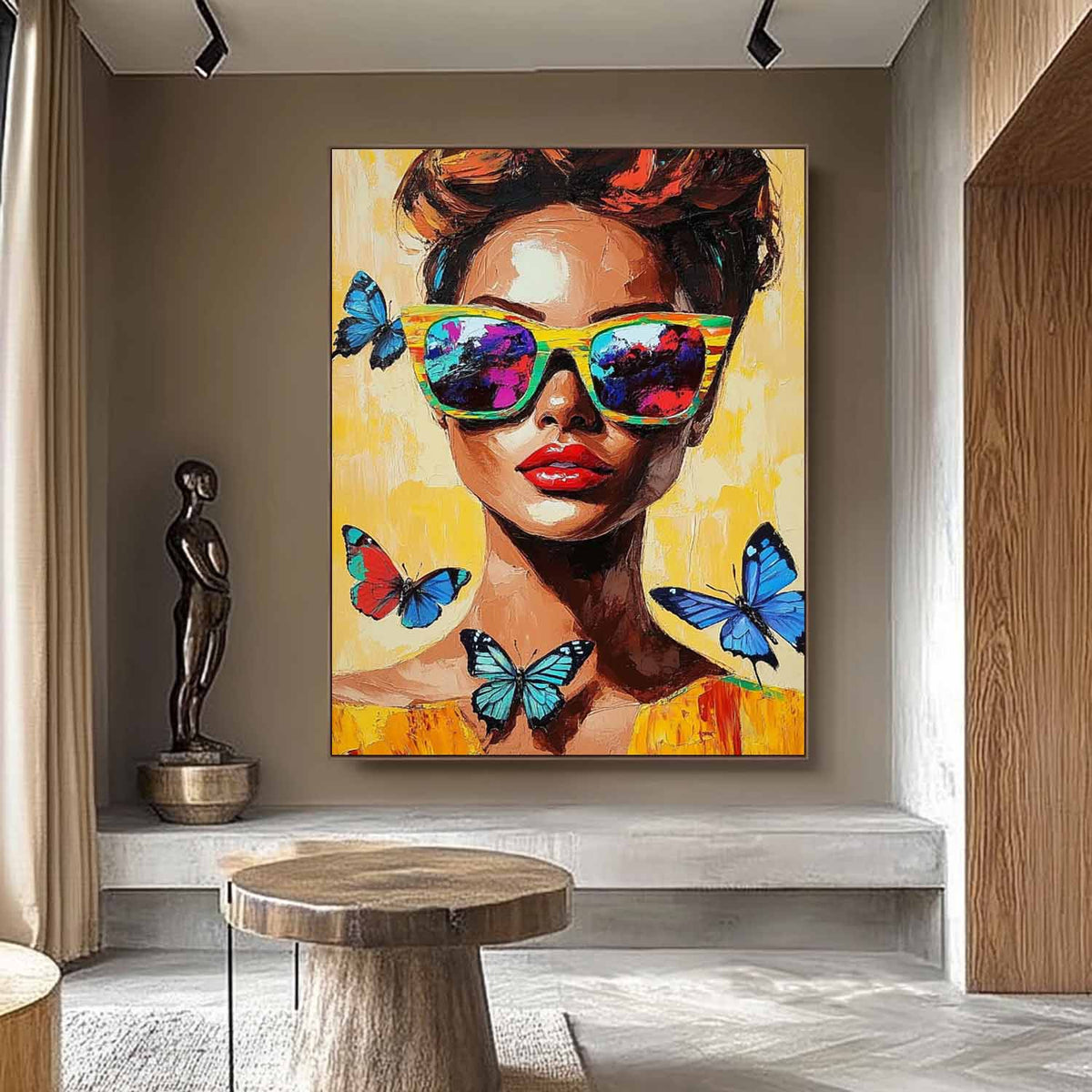 Woman Sunglasses Butterflies Oil Painting