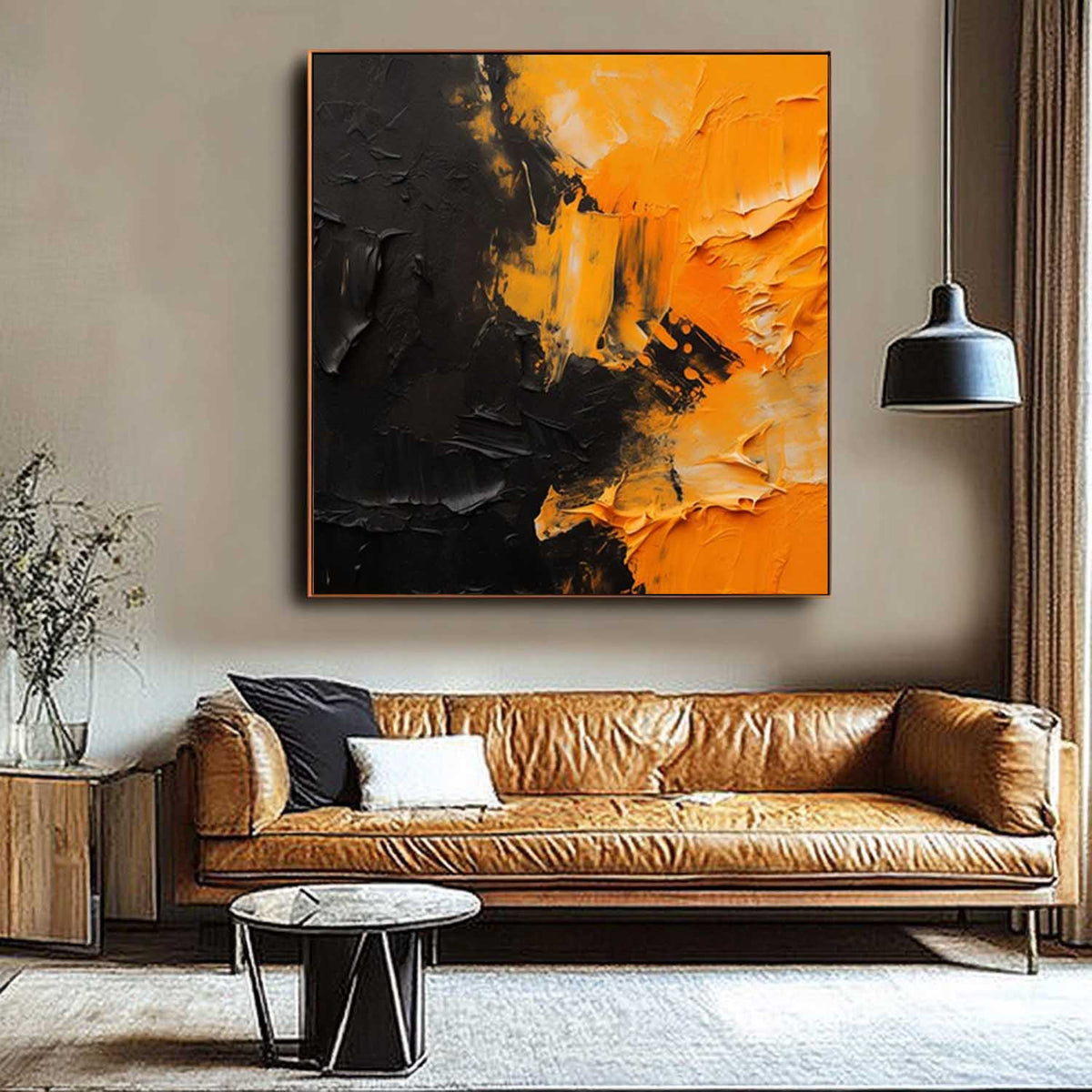 Bold Impasto Abstract Oil Painting Orange Black