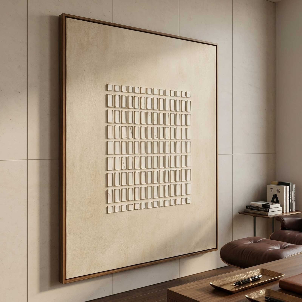 Wabi-Sabi Minimalist Neutral Grid Texture Oil Painting