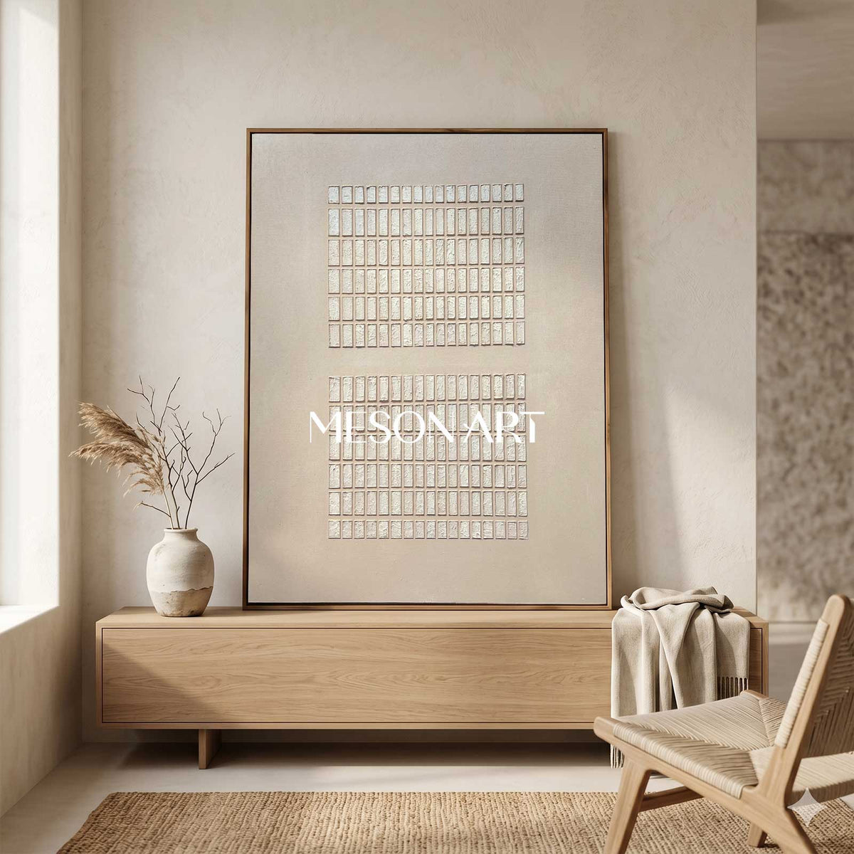 Set Of 2 Grid Texture Diptych Painting