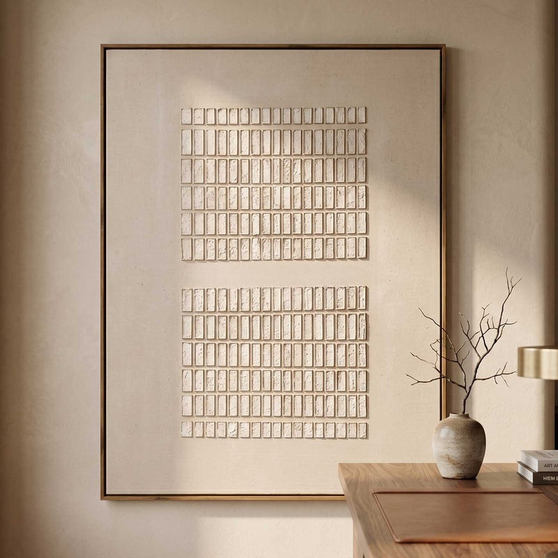 Set Of 2 Grid Texture Diptych Painting