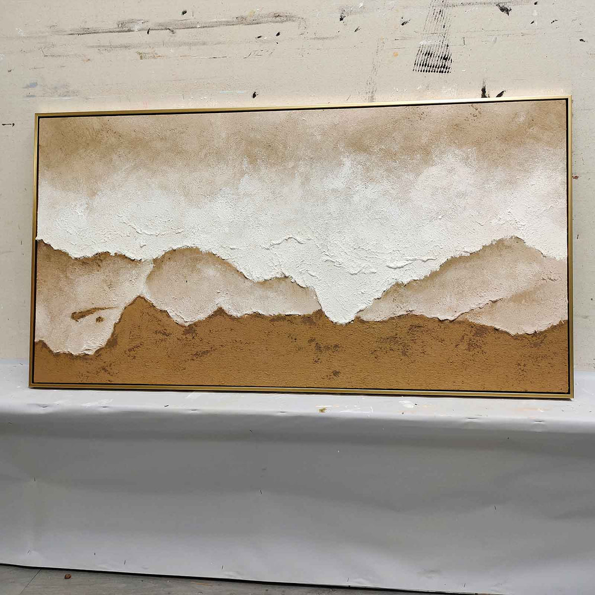 Minimalist 3D Textured Landscape Painting Warm Neutral