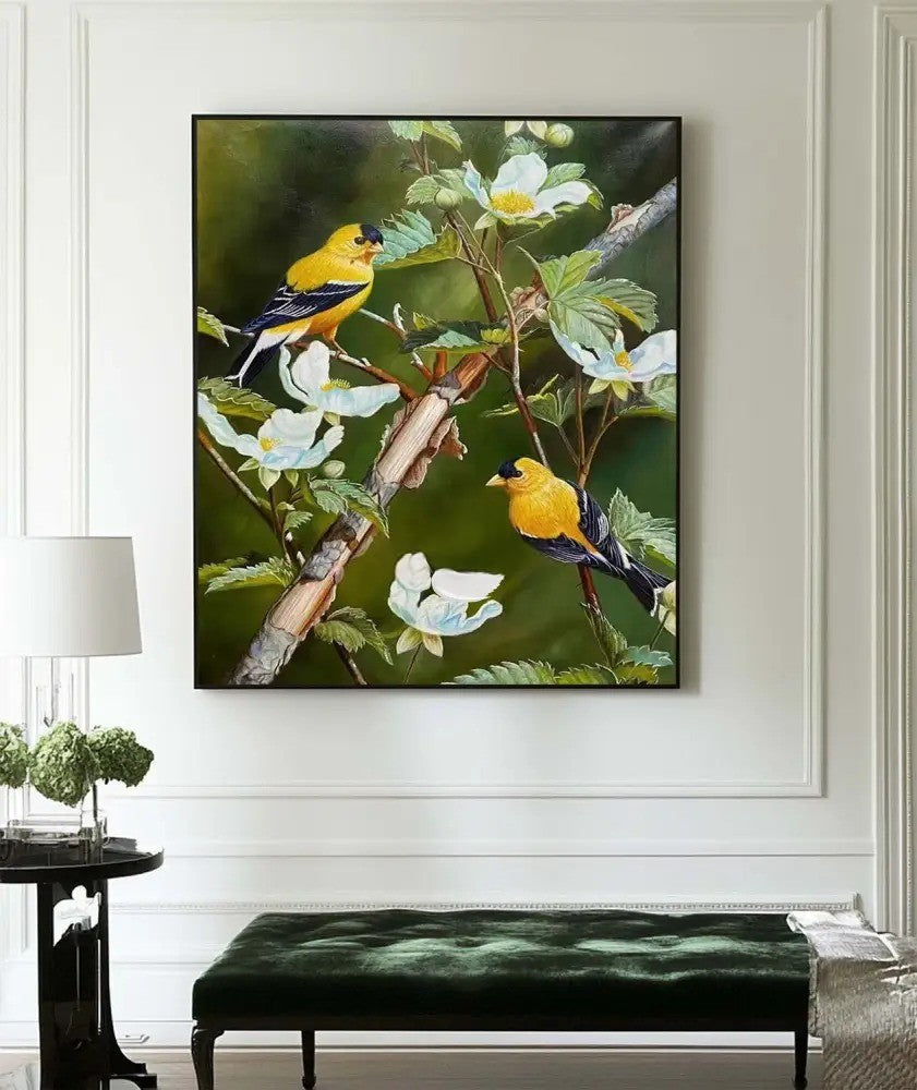 Realistic Goldfinch Bird Painting Floral