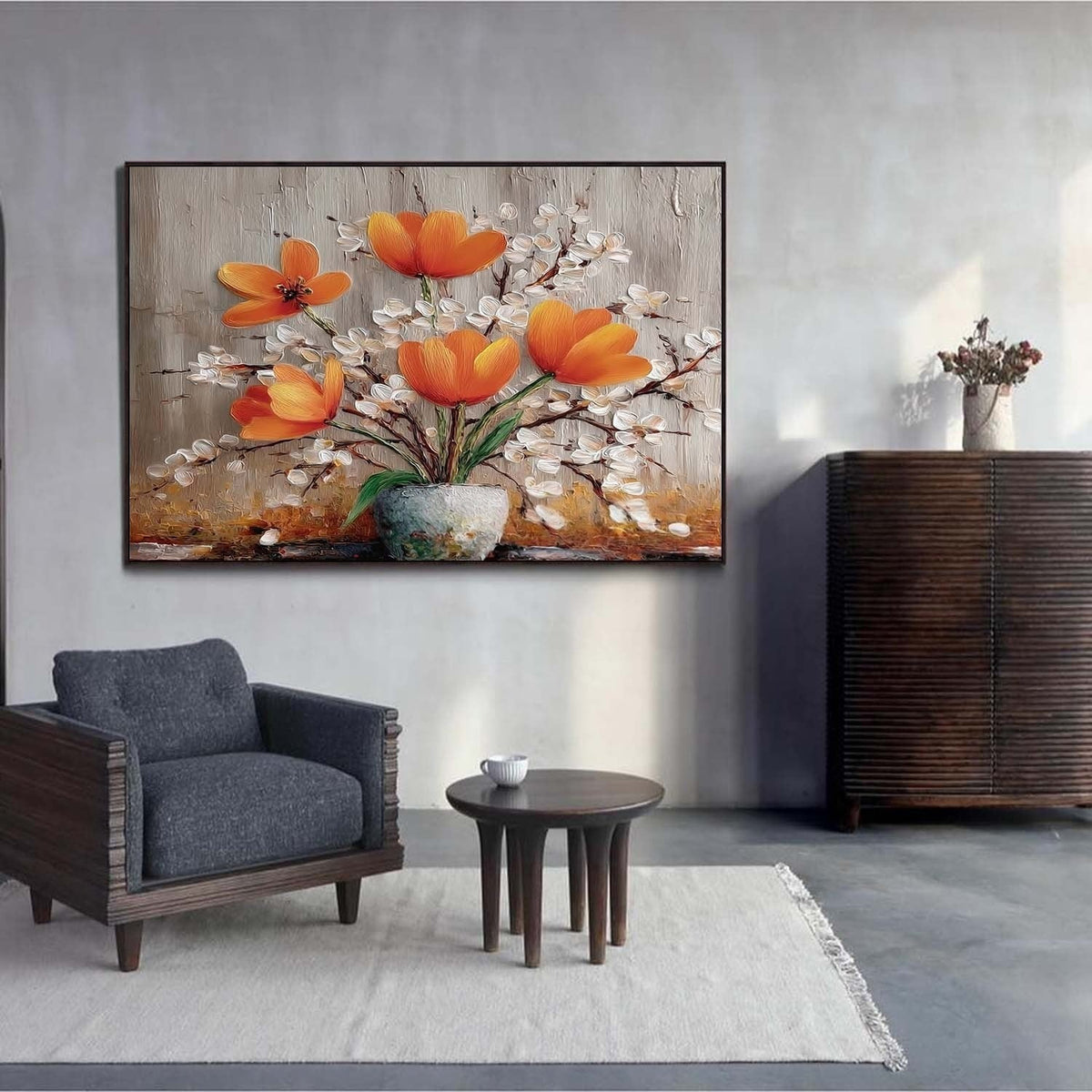 Wall Art Orange Tulip White Blossom Still Life