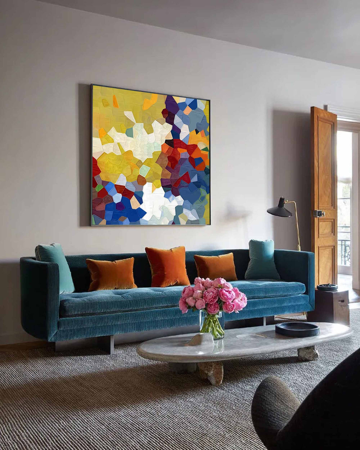 Mosaic-Style Painting Vibrant Color Blocks