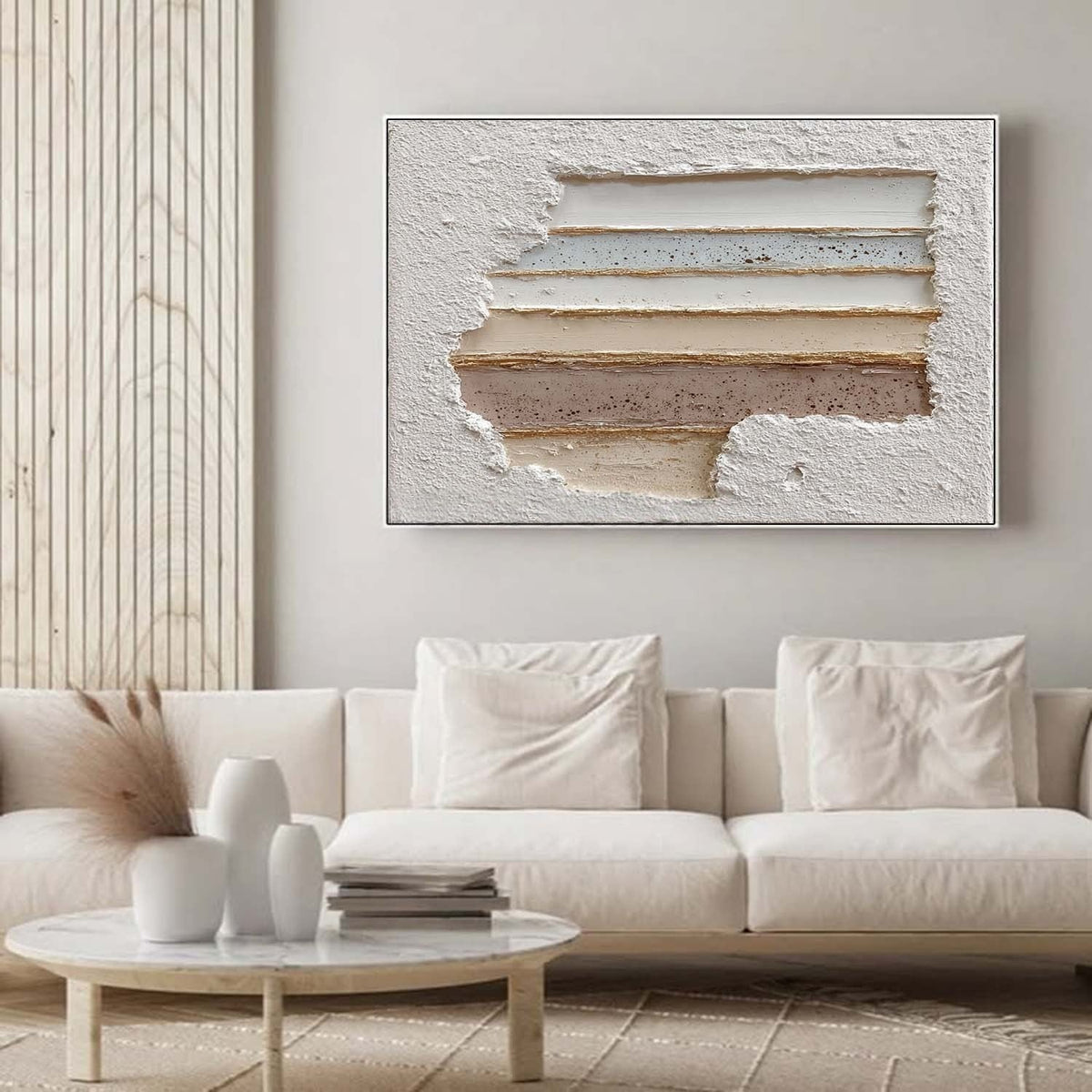 Wall Art Panoramic Textured Abstract Layered Scene Soft Neutral