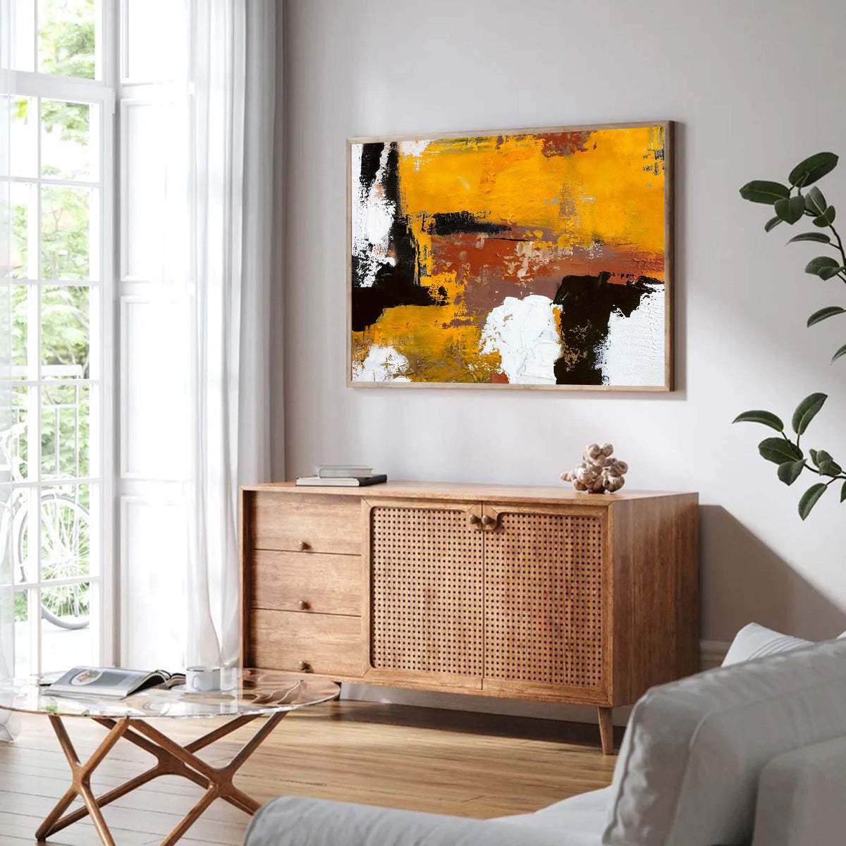 Vibrant Yellow Oil Painting Textured Hand Painted