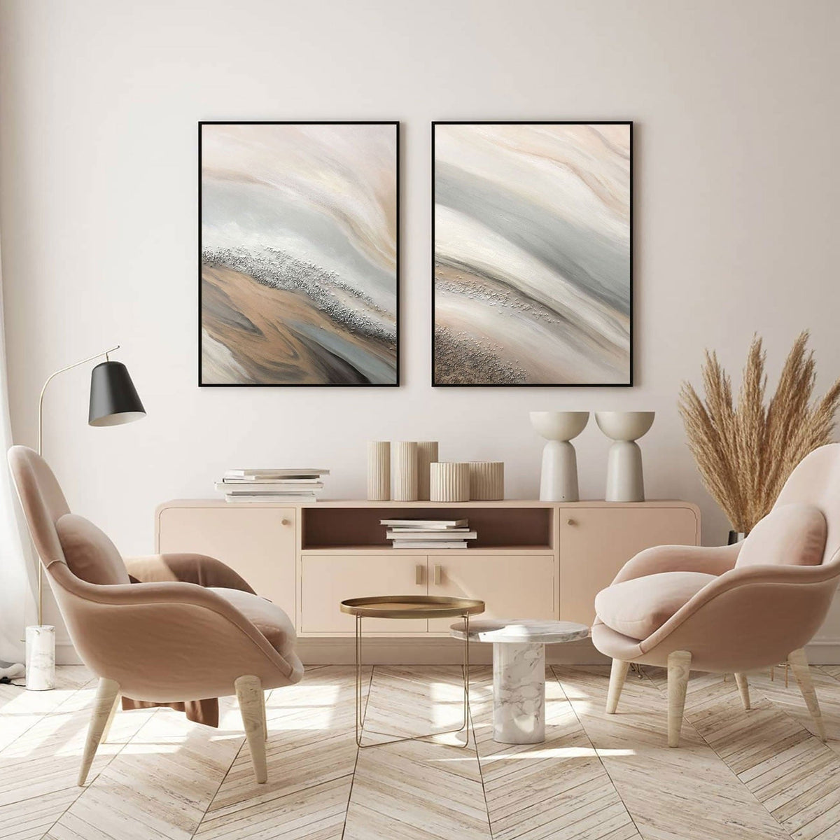 Textured Coastal Dunes Diptych Painting