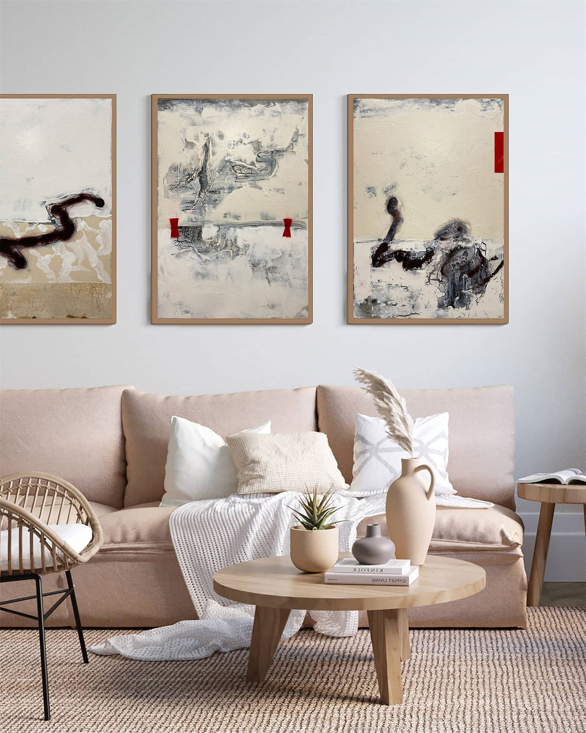 Neutral Abstract Triptych Wall Art Set