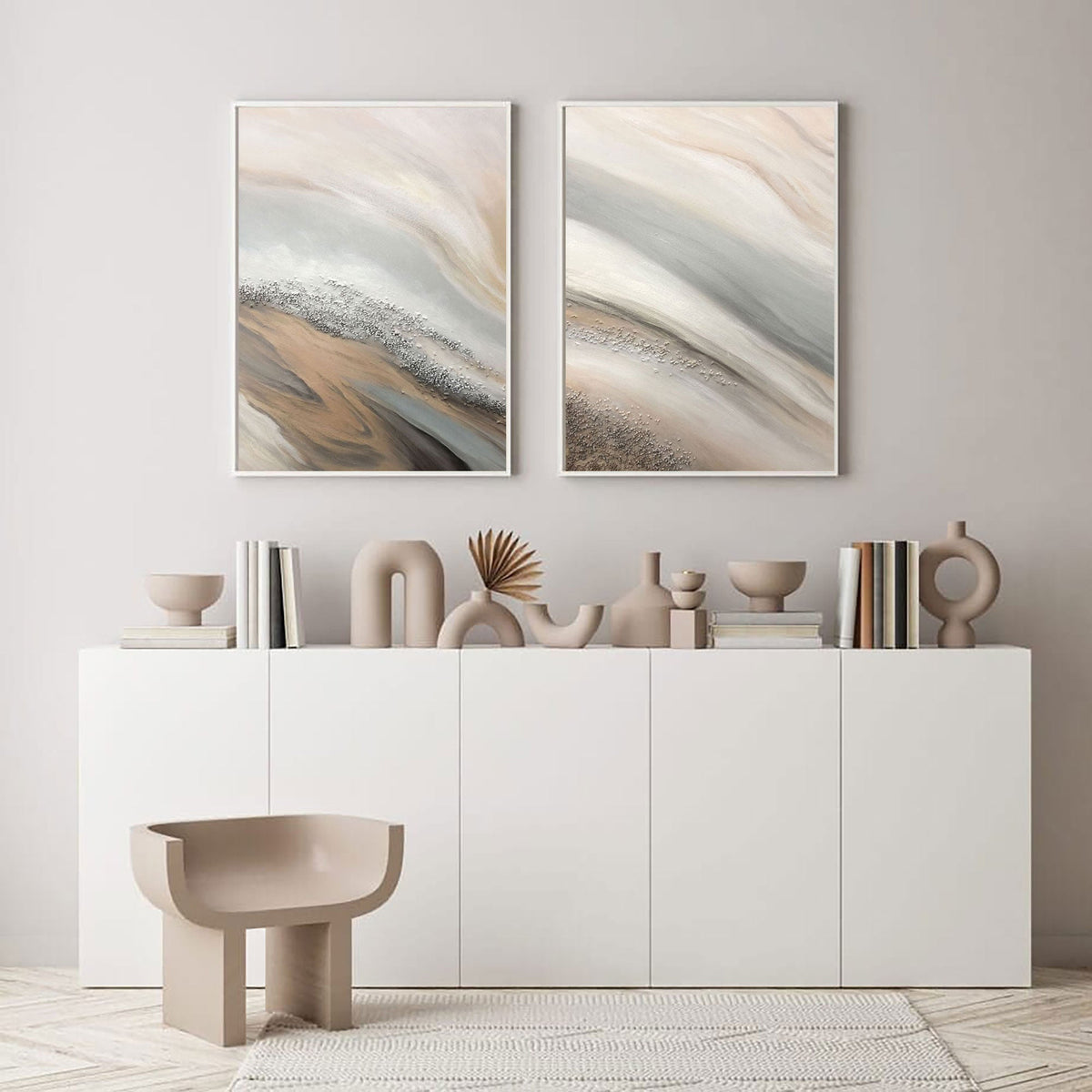 Textured Coastal Dunes Diptych Painting