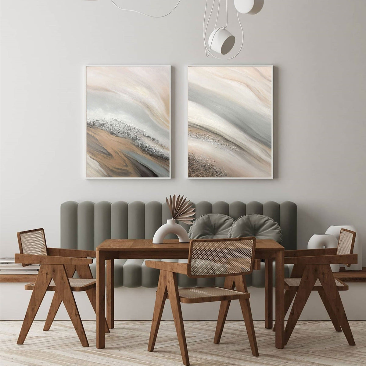 Textured Coastal Dunes Diptych Painting