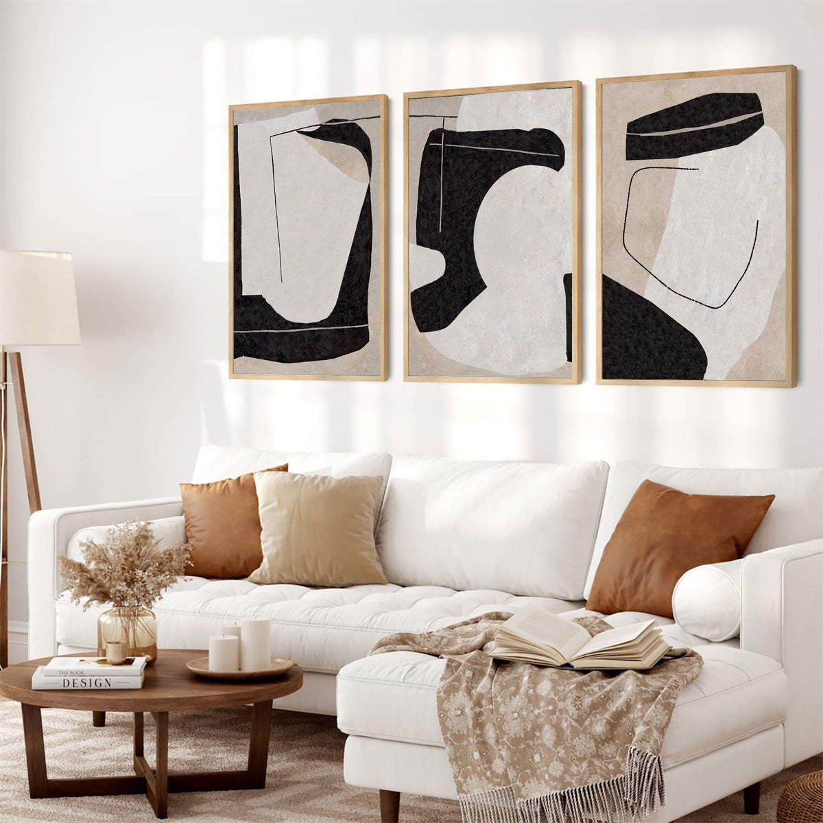 Neutral Organic Abstract Triptych Wall Art Set