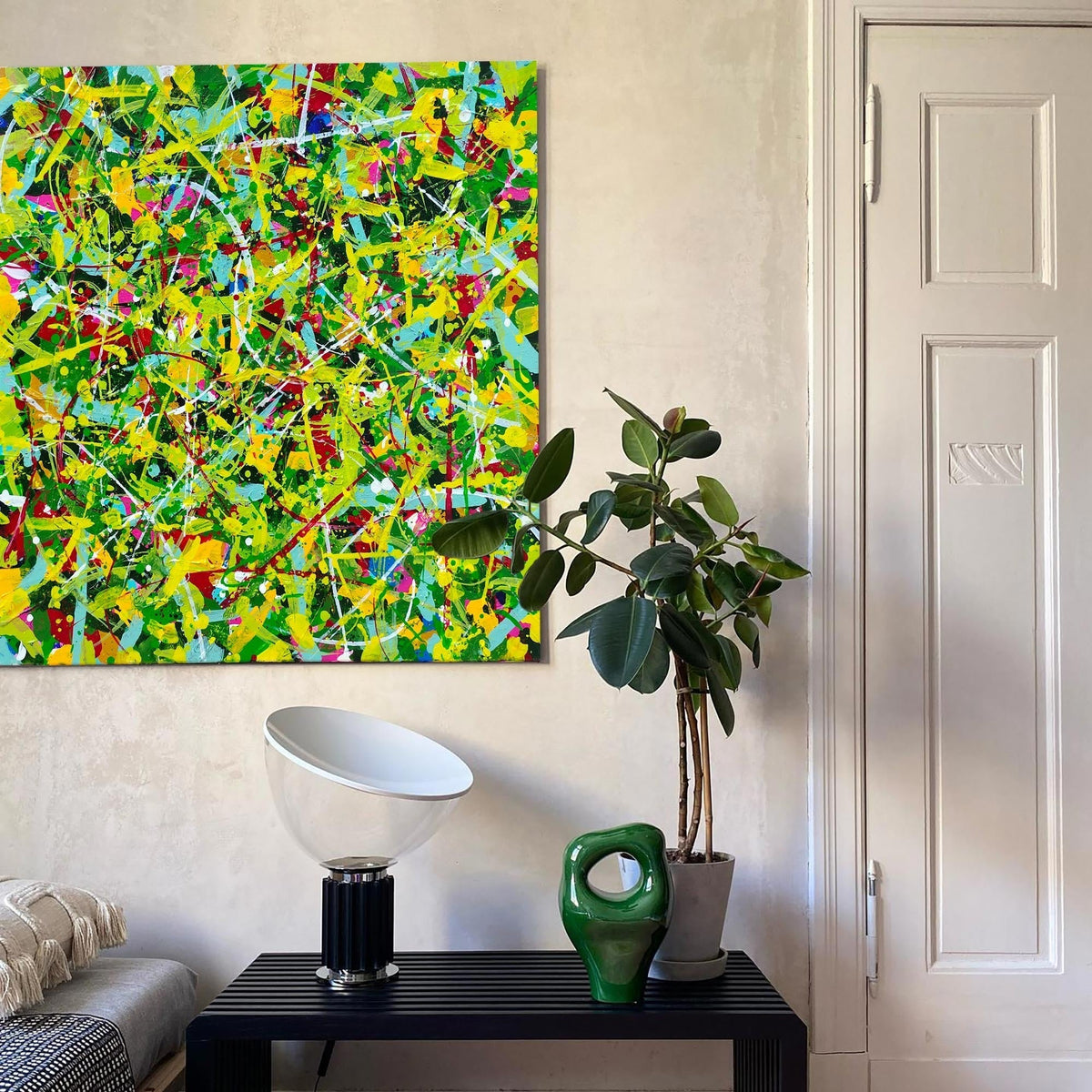Vibrant Abstract Green Yellow Red Blue Canvas