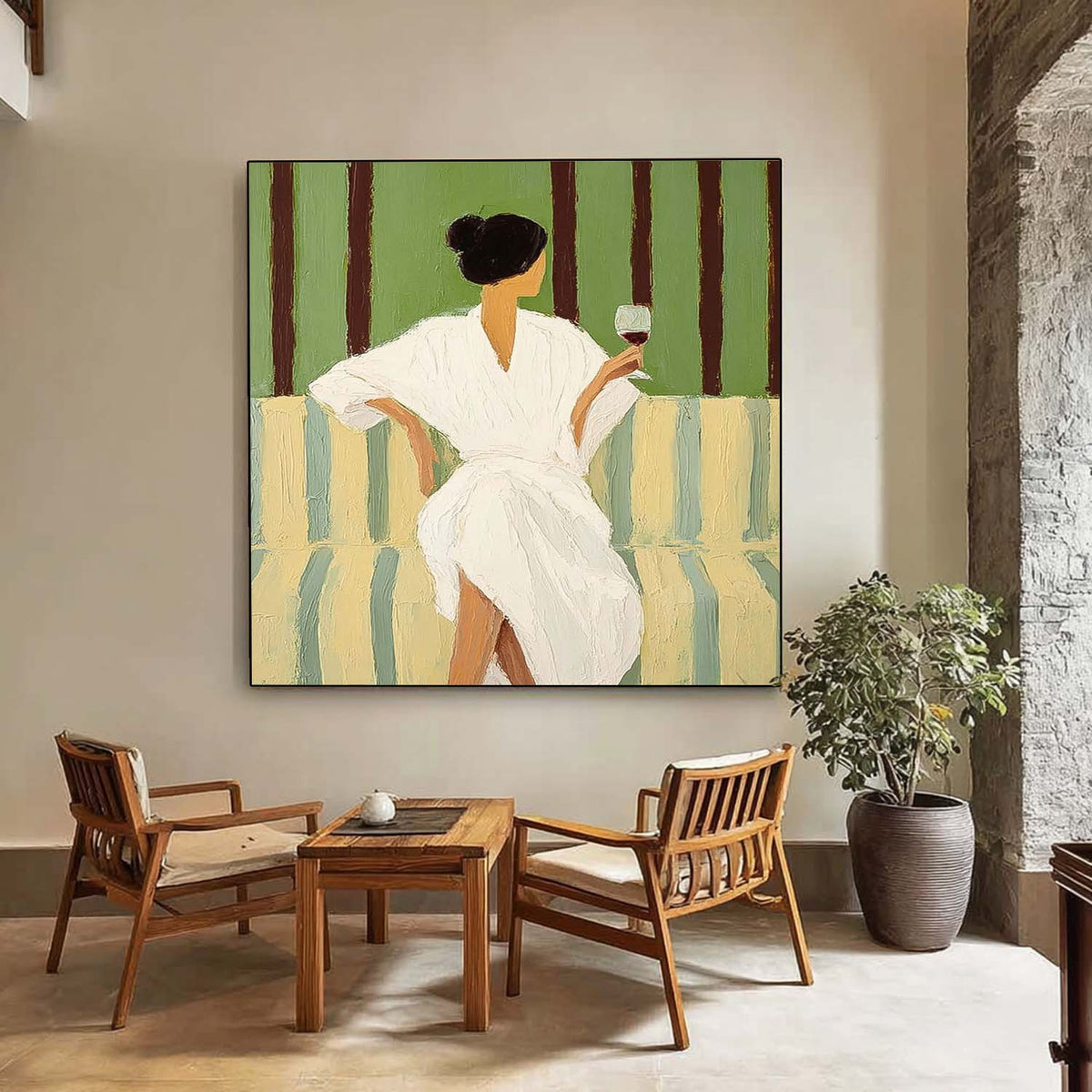 Wall Art Fashion Woman Green White Contemporary