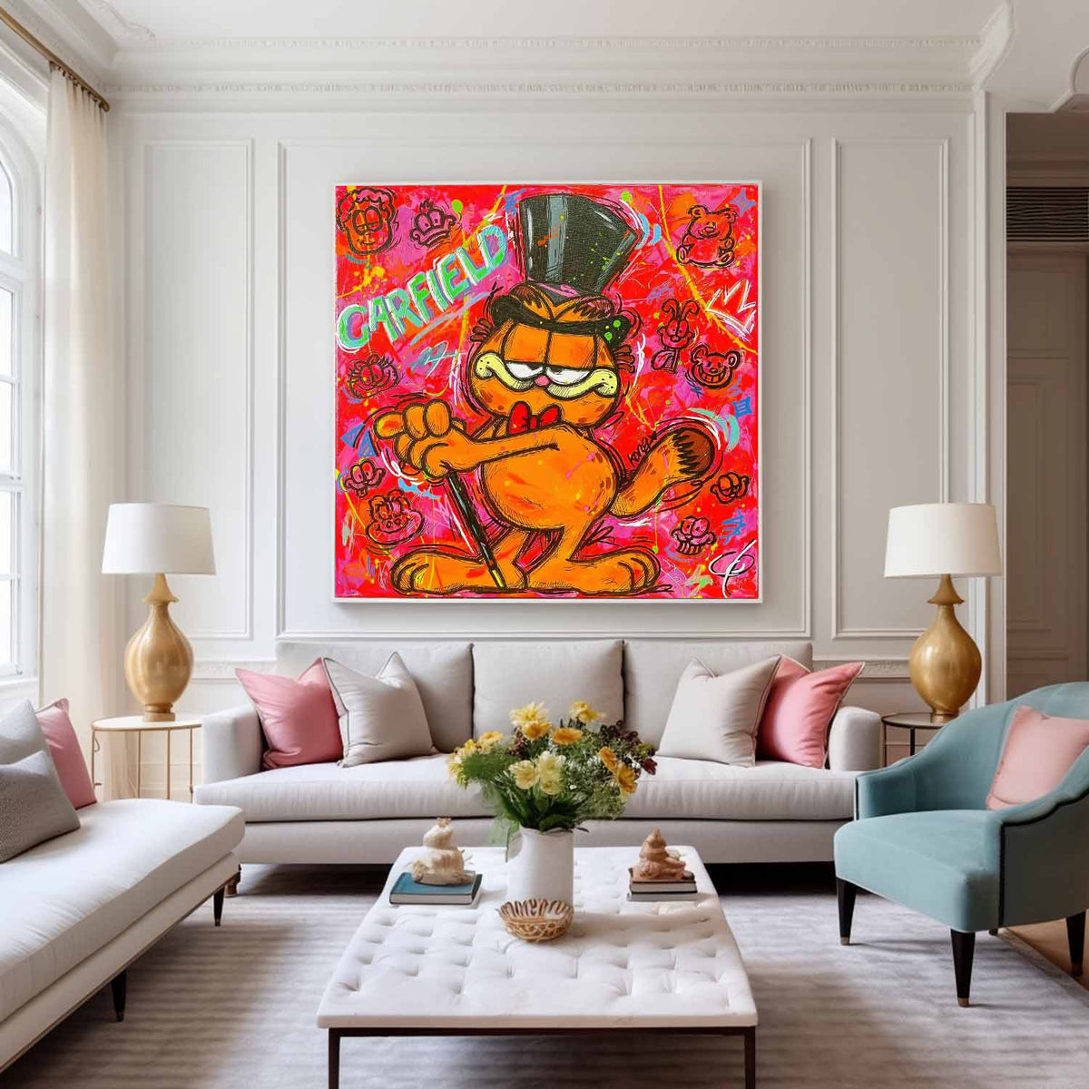 Dapper Garfield In Top Hat Pop Art Graffiti Wall Art