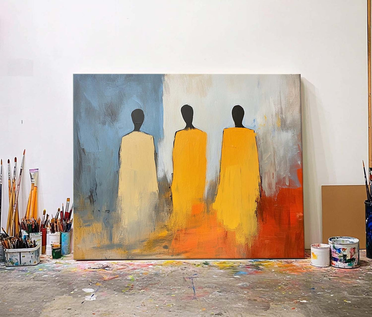 Abstract Three Figures In Robes Modern Wall Art