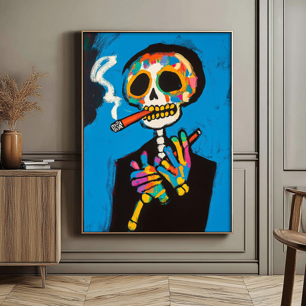 Day of the Dead Pop Art Painting Vibrant Skeleton