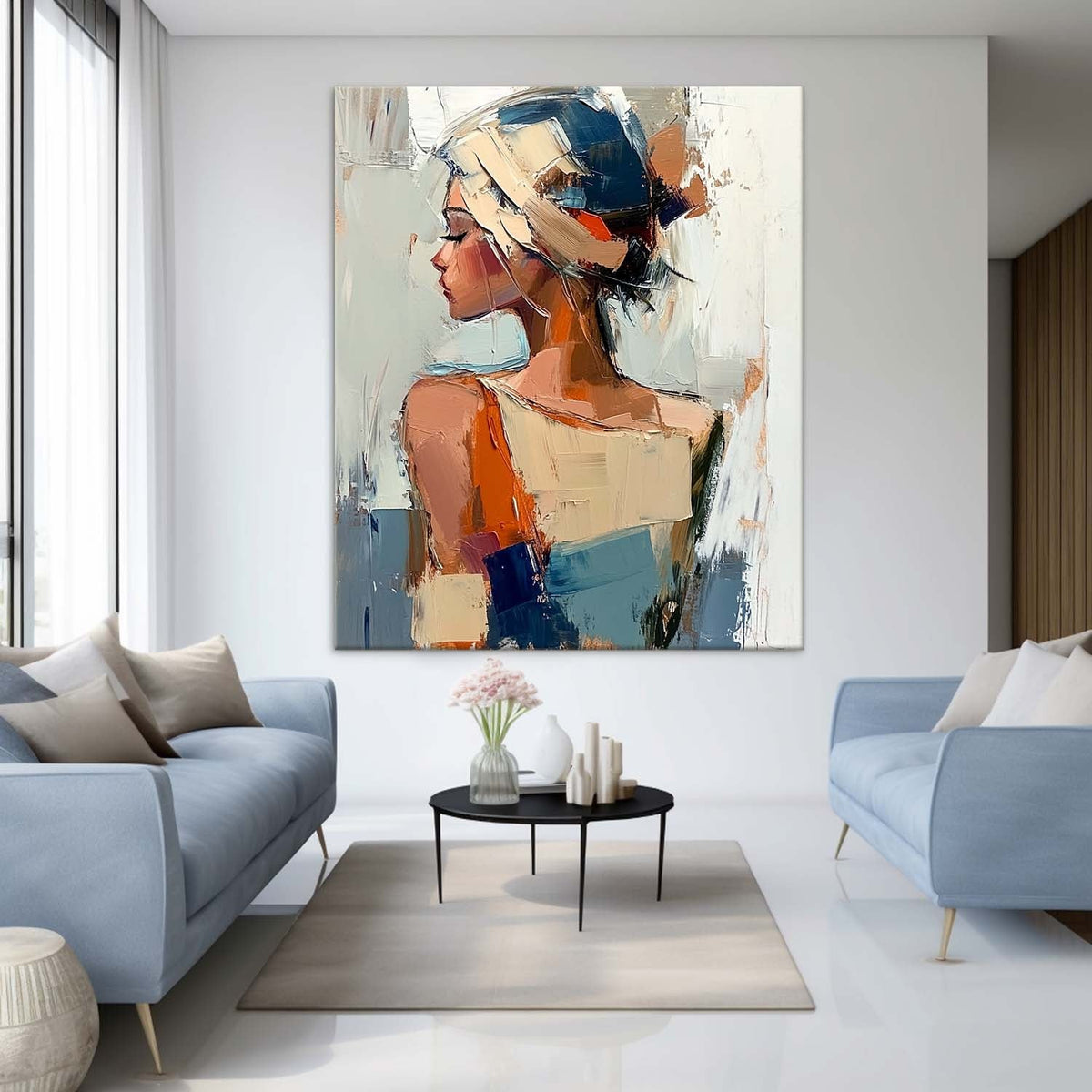 Abstract Woman Headwrap Impasto Oil Painting