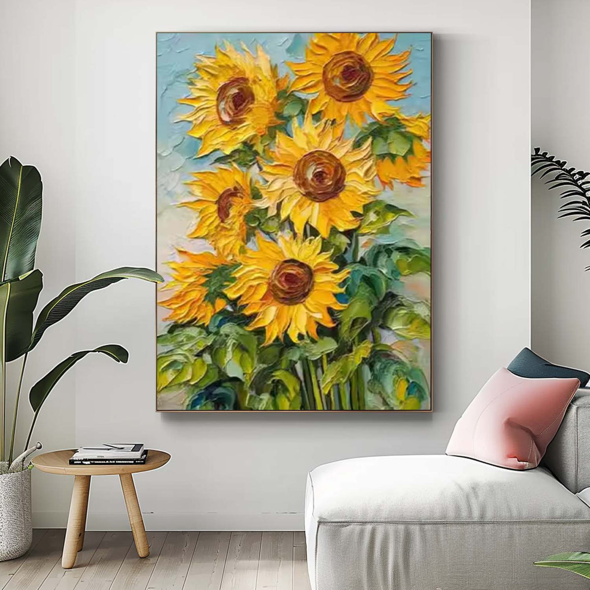 Vibrant Impasto Sunflower Oil Painting Yellow Floral