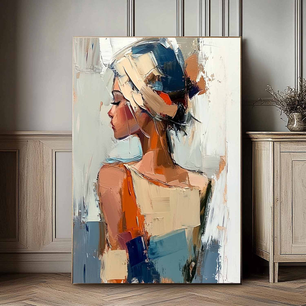 Abstract Woman Headwrap Impasto Oil Painting
