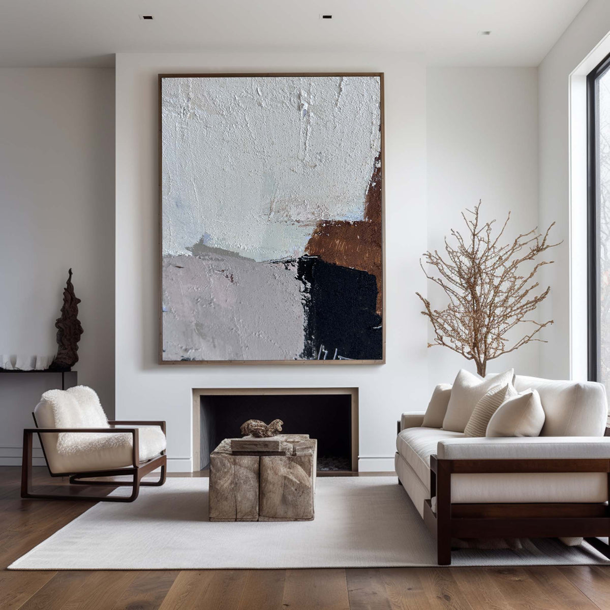 Wall Art Abstract Block Color Neutral Modern Textured Canvas for Bedroom | Neutralighting