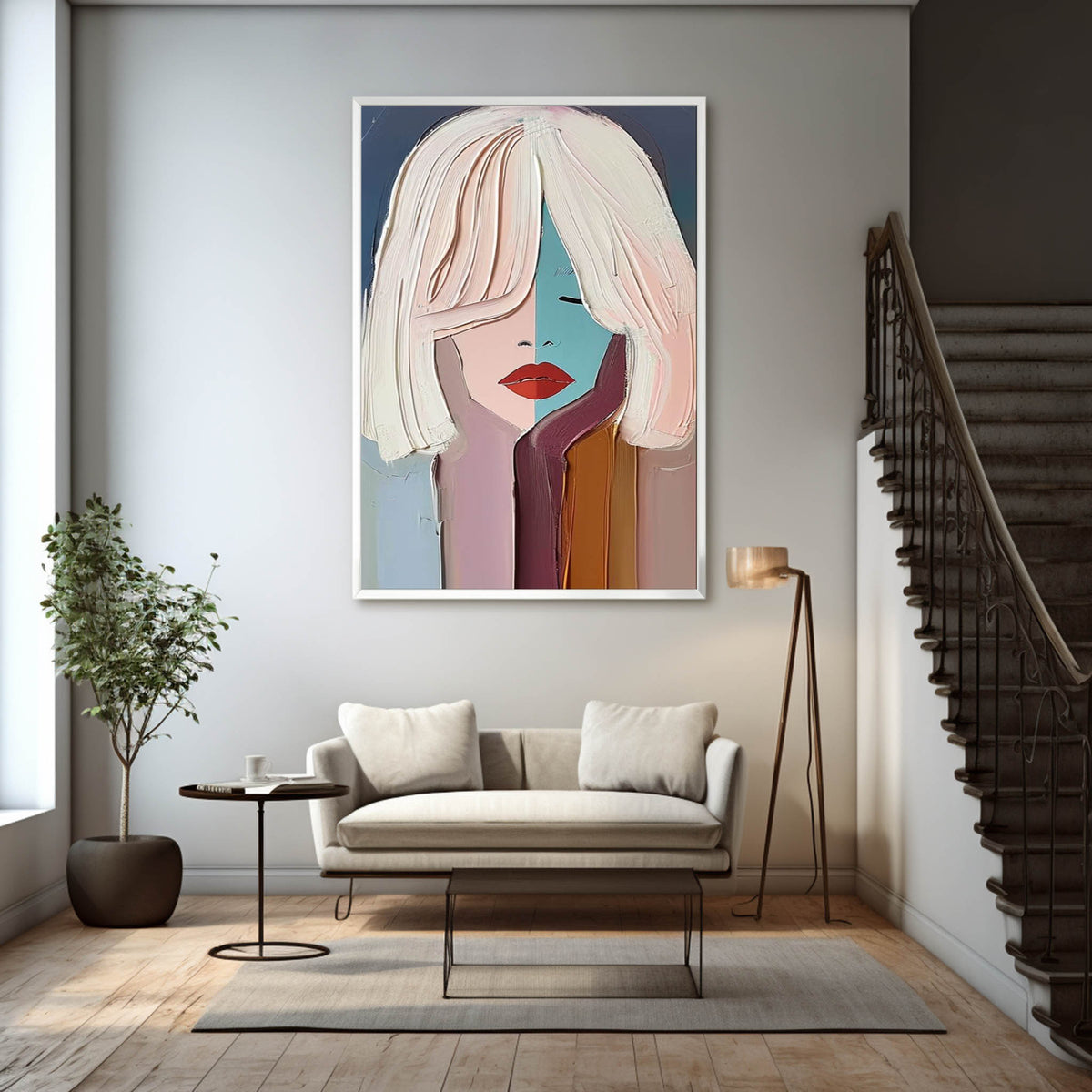 Female Portrait Painting Vibrant Color Block Wall Art
