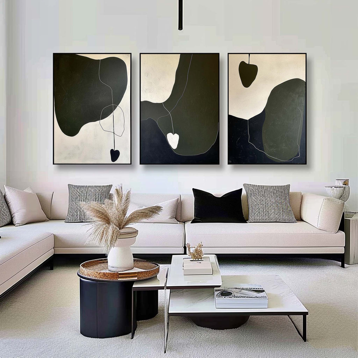 Tactile Three-Piece Oil Painting Dark Green Heart