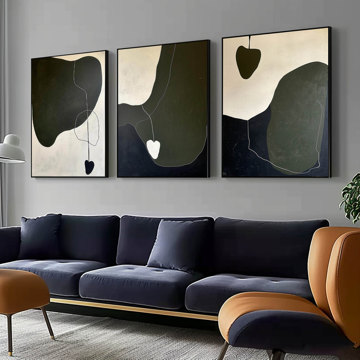 Tactile Three-Piece Oil Painting Dark Green Heart