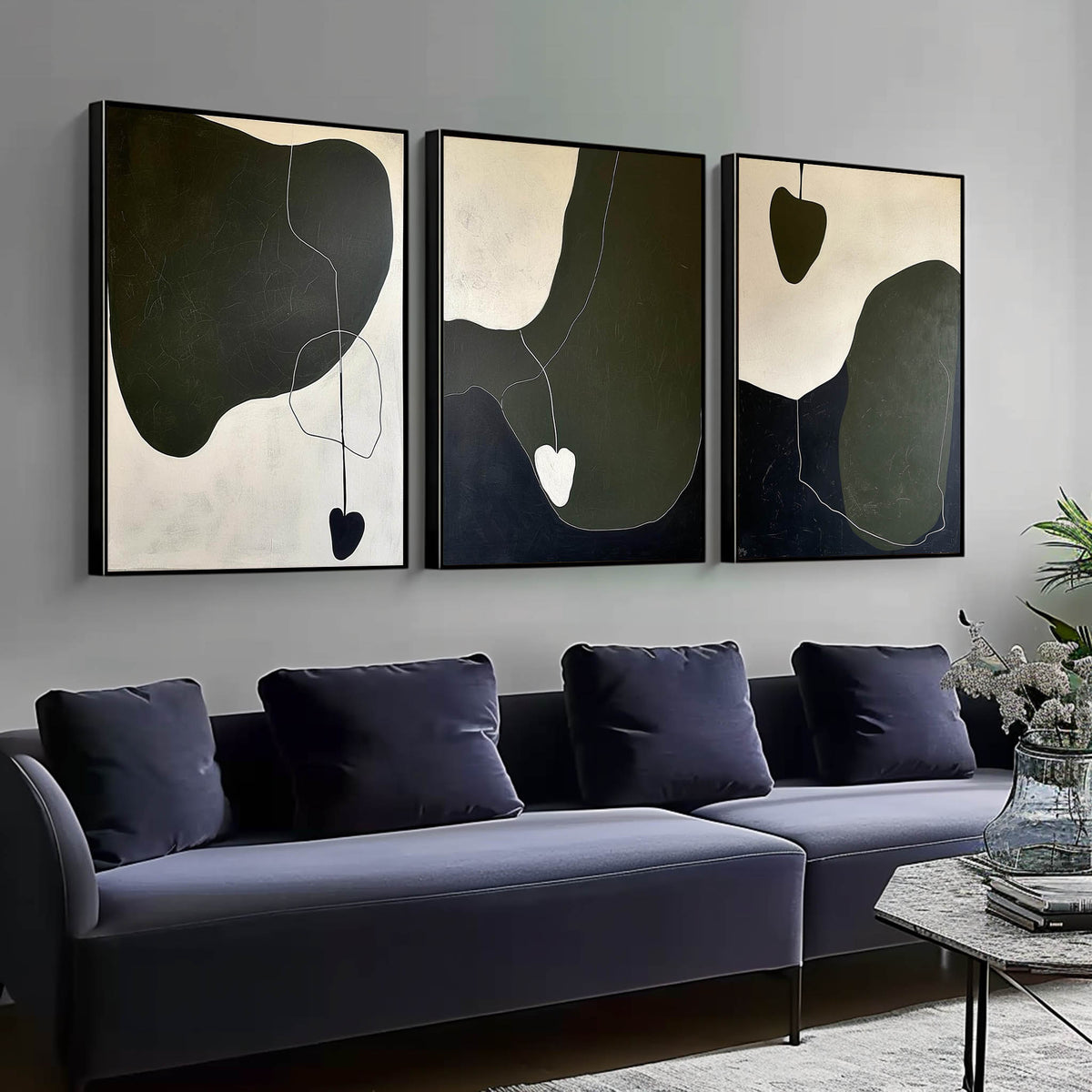 Tactile Three-Piece Oil Painting Dark Green Heart