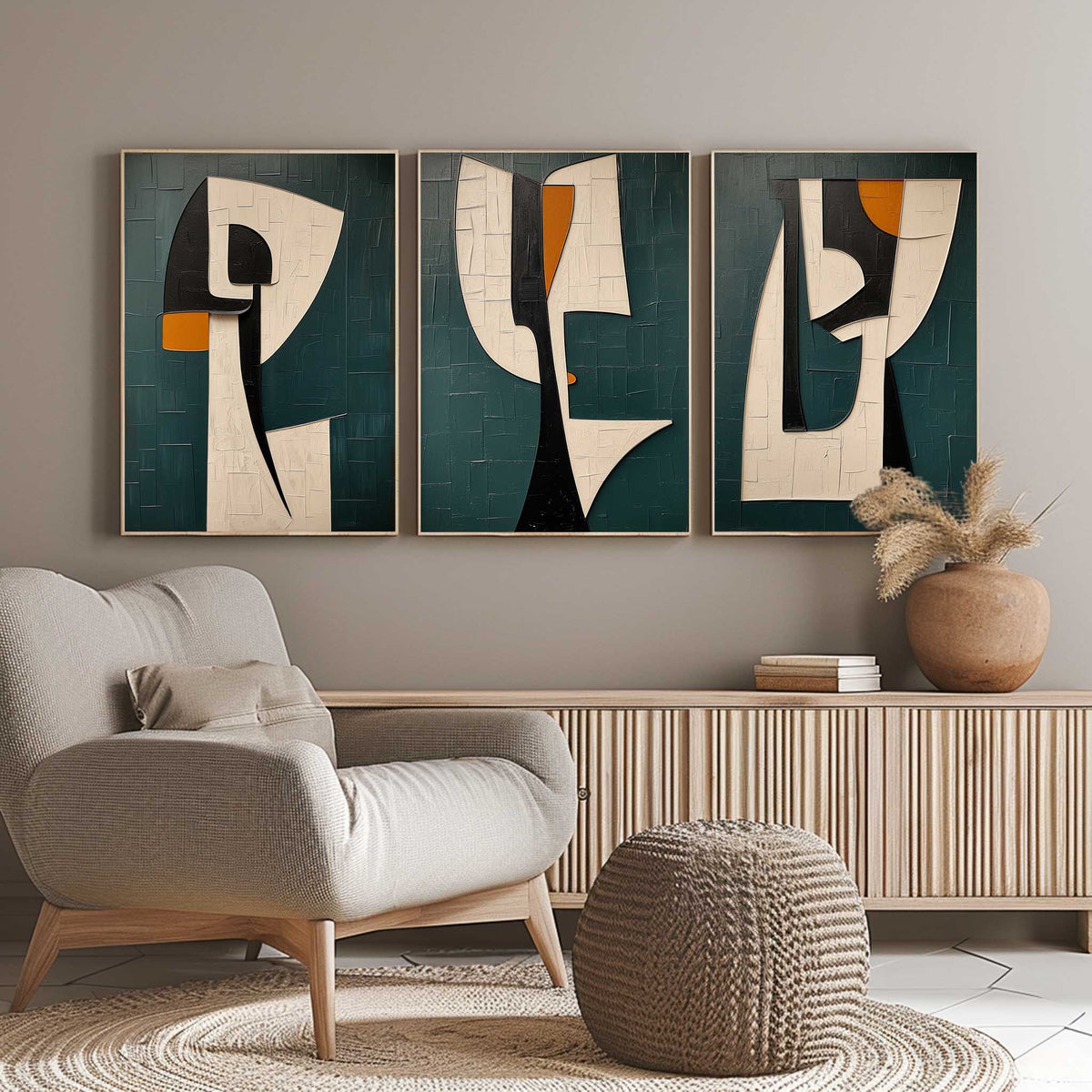Modern Geometric Triptych Wall Art Textured 3-Piece
