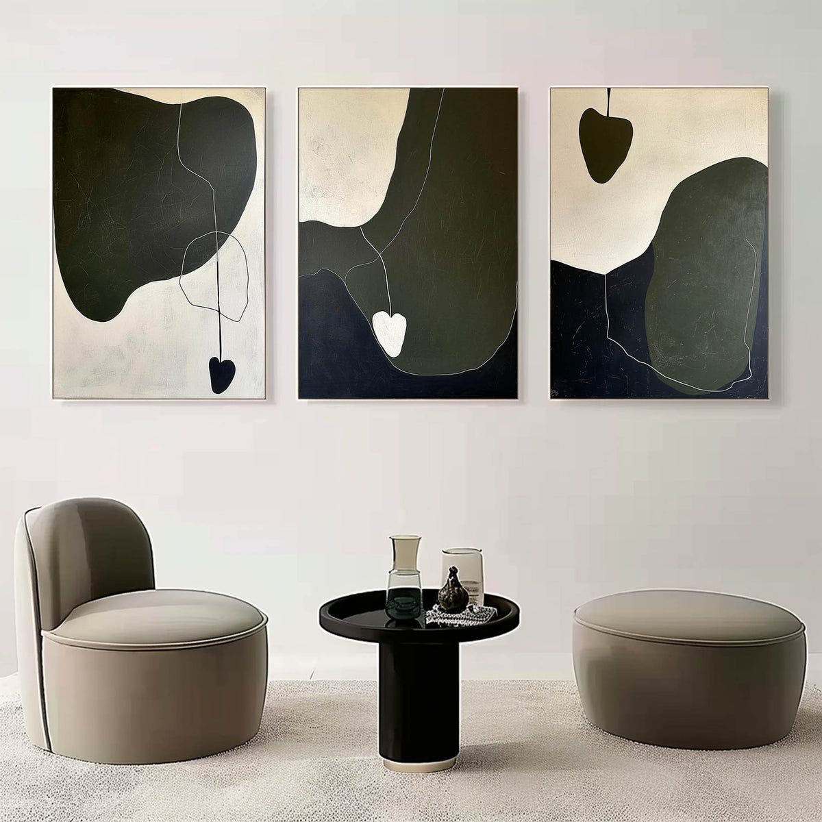 Tactile Three-Piece Oil Painting Dark Green Heart