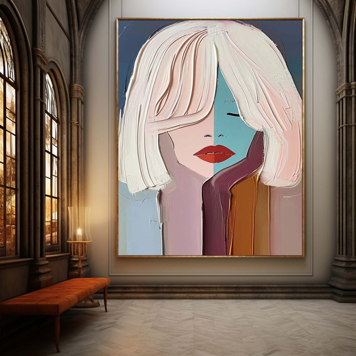 Female Portrait Painting Vibrant Color Block Wall Art