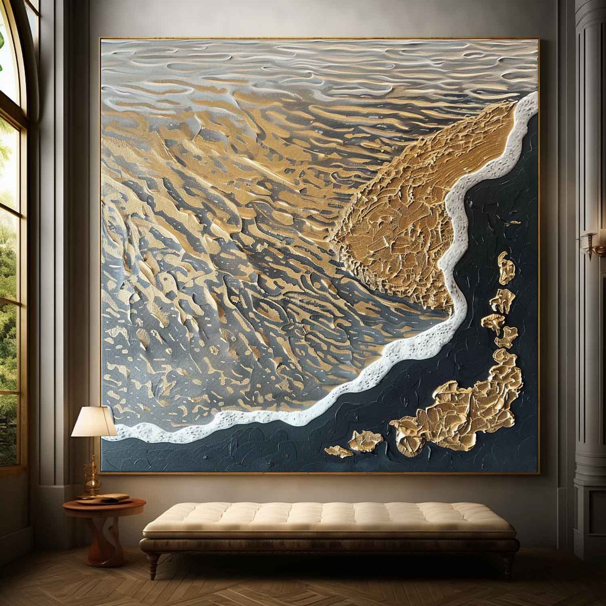Wall Art Gold Leaf Coastal Abstract Canvas