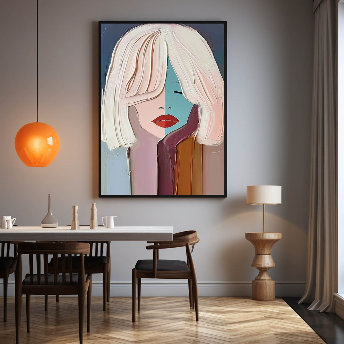 Female Portrait Painting Vibrant Color Block Wall Art