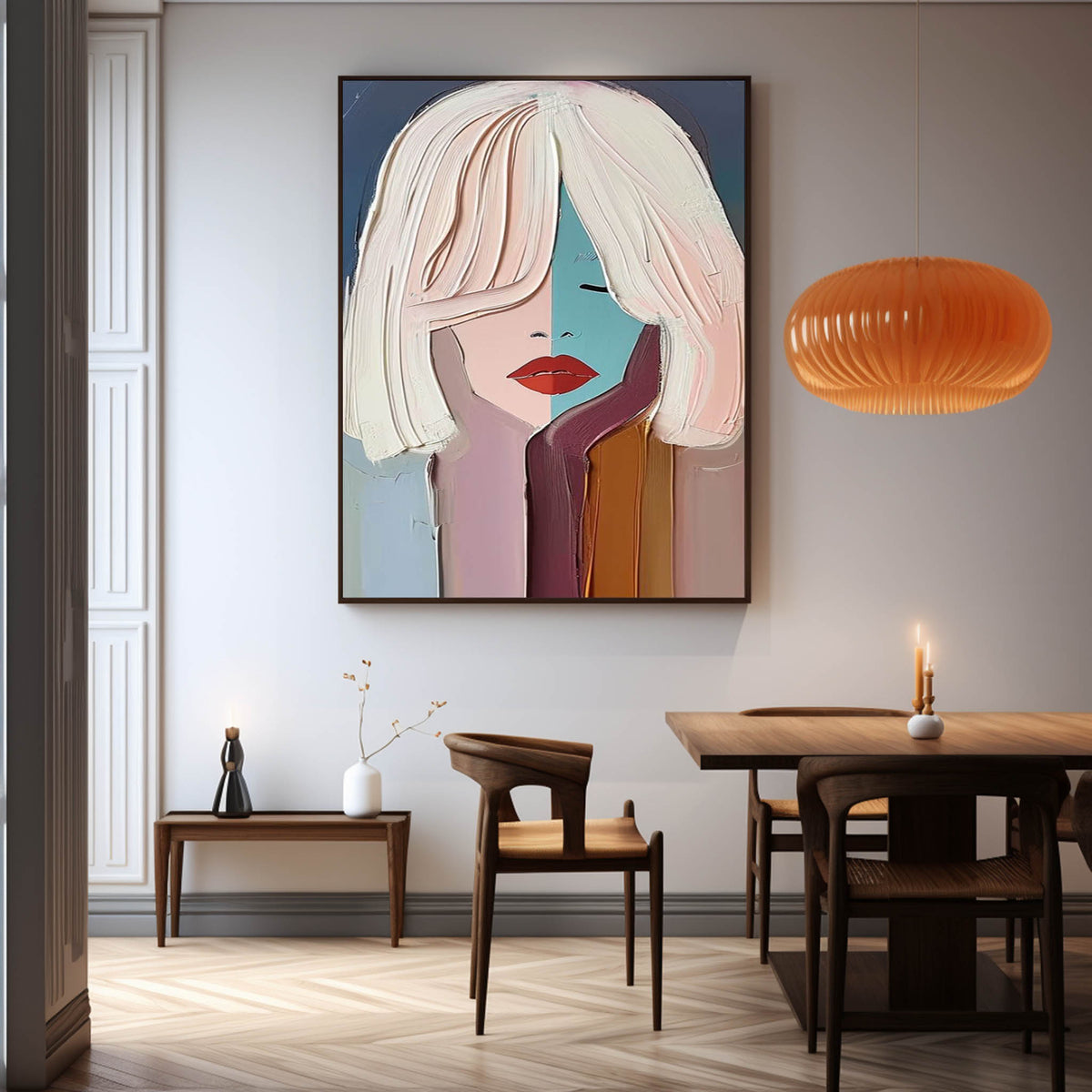 Female Portrait Painting Vibrant Color Block Wall Art
