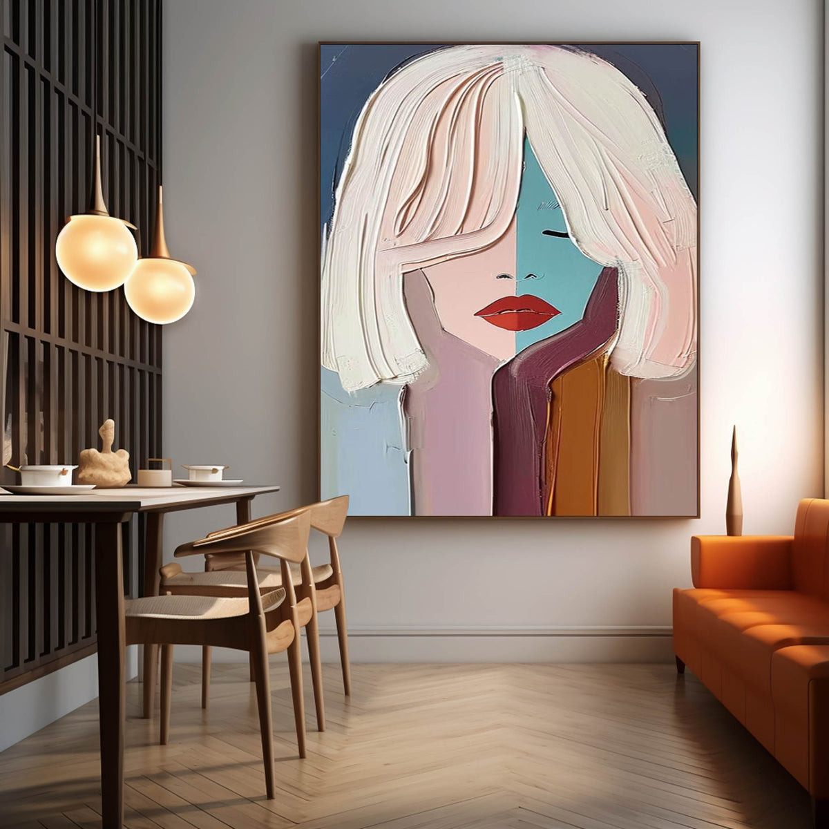Female Portrait Painting Vibrant Color Block Wall Art