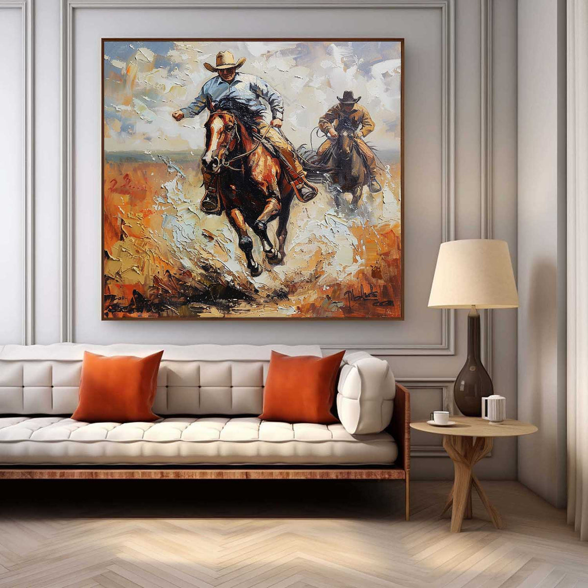 Western Cowboys Riding 3D Impasto Painting