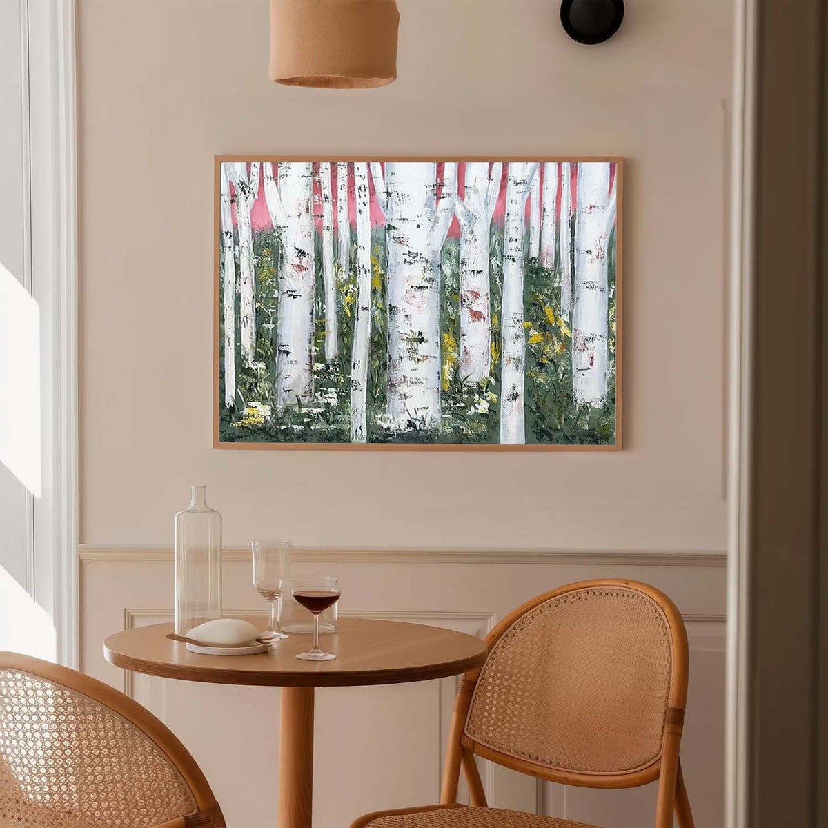 Wall Art Birch Forest Pink Sky Impressionist