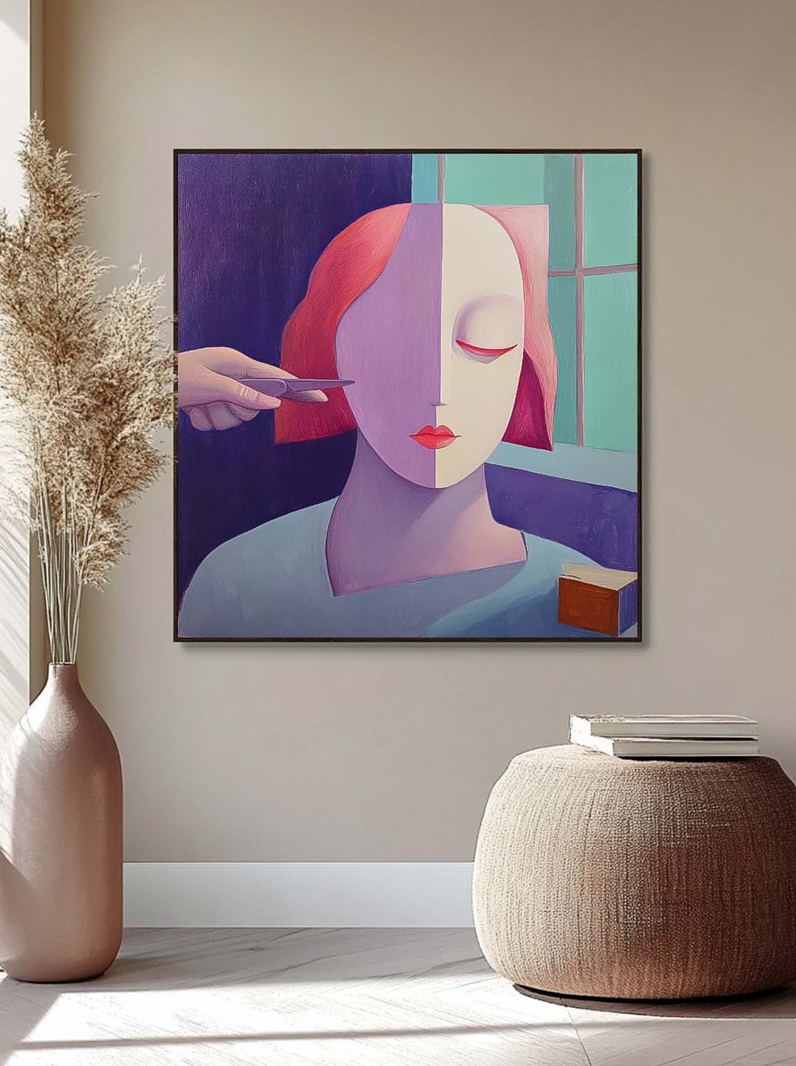 Surreal Haircut Portrait Oil Painting
