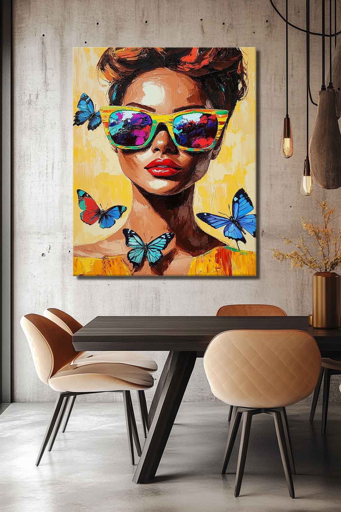 Woman Sunglasses Butterflies Oil Painting
