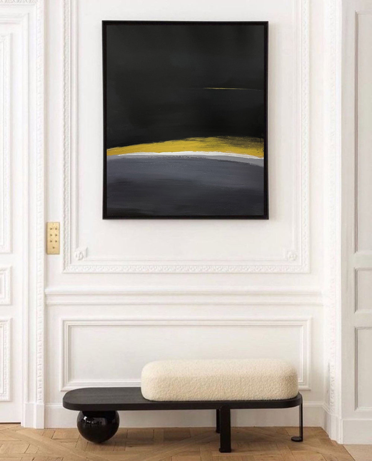 Modern Black Gold Yellow Abstract Linen Art