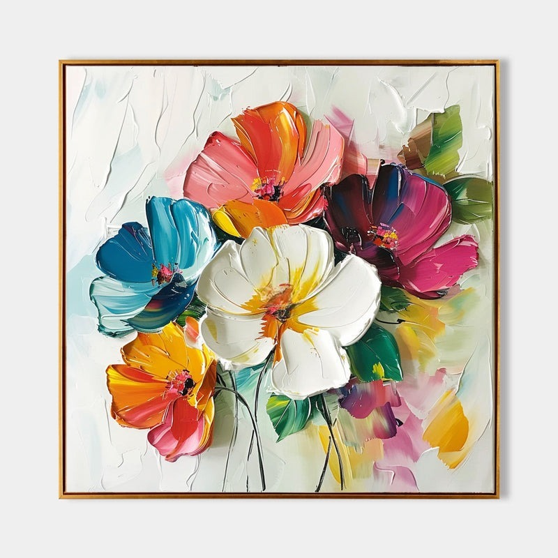 Wall Art Colorful Abstract Floral Modern Impasto Texture Living Room