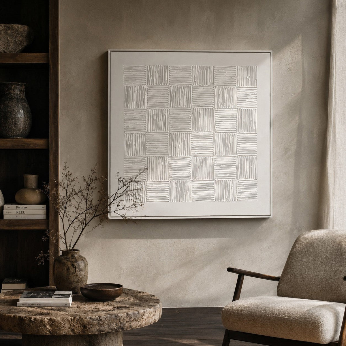White Textured Checkerboard Oil Painting