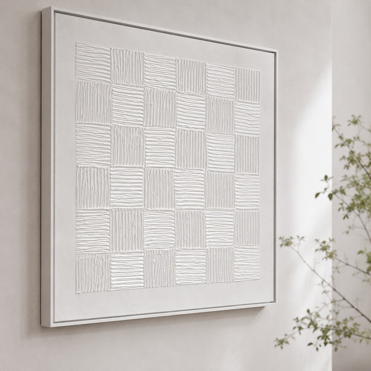 White Textured Checkerboard Oil Painting