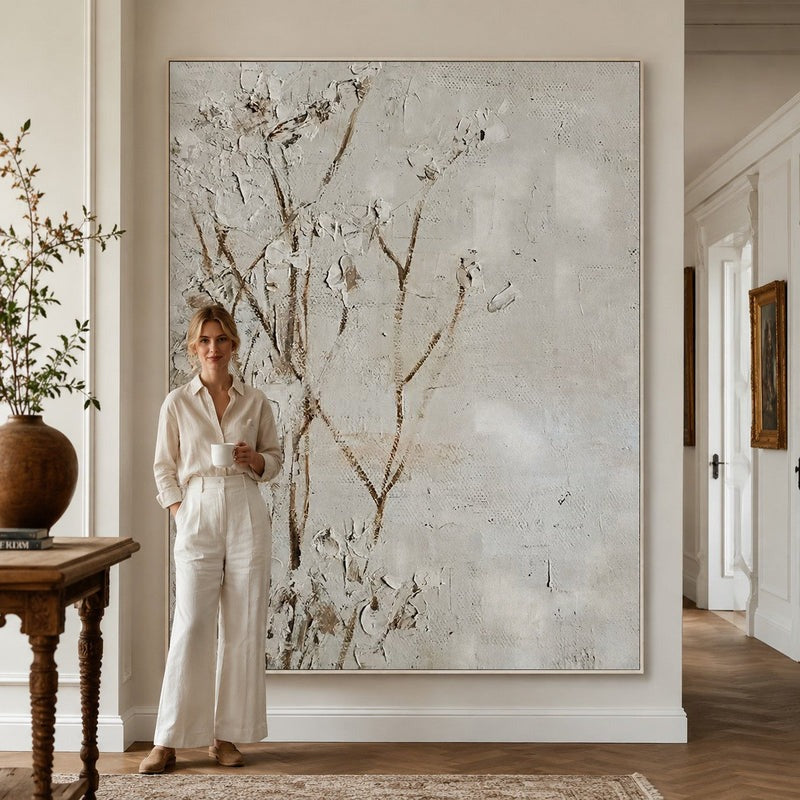 Textured Neutral Floral Impasto Painting