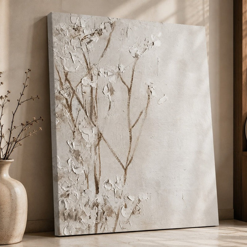 Textured Neutral Floral Impasto Painting