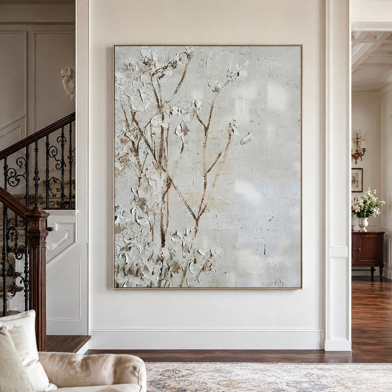 Textured Neutral Floral Impasto Painting