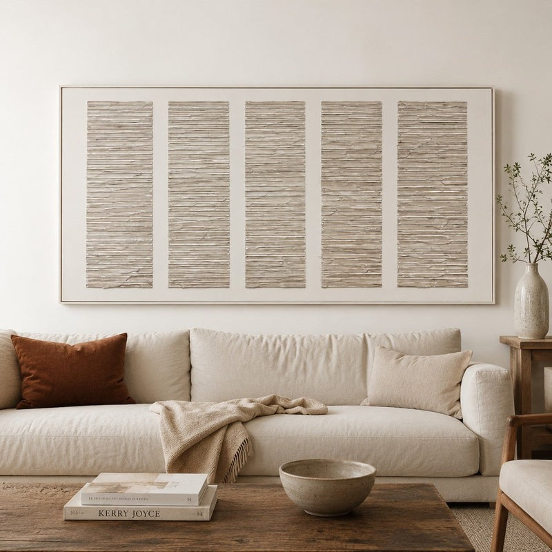 Textured Neutral Grid Relief Painting