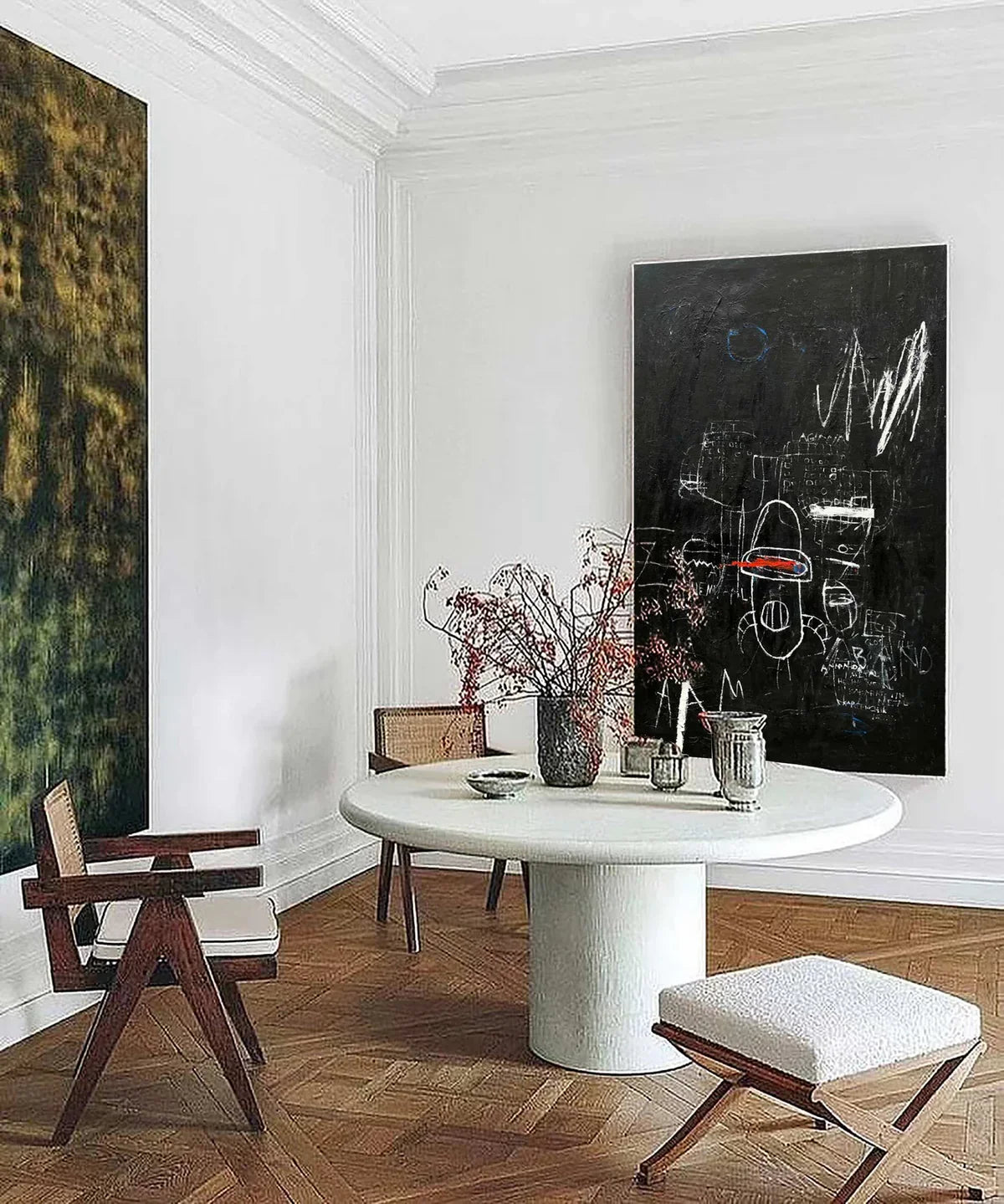 Basquiat Black Background Abstract Text Art Painting