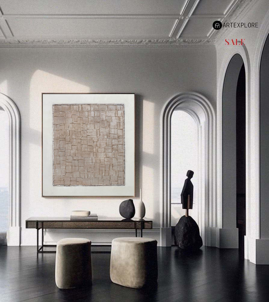 Mondrian Style Neutral Geometric Canvas Wall Art